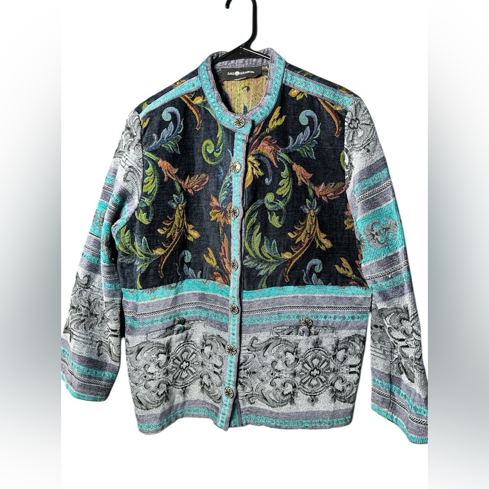 Vintage Sag Harbor Women's Size 10 Tapestry Jacket / Blazer Paisley Black EUC
